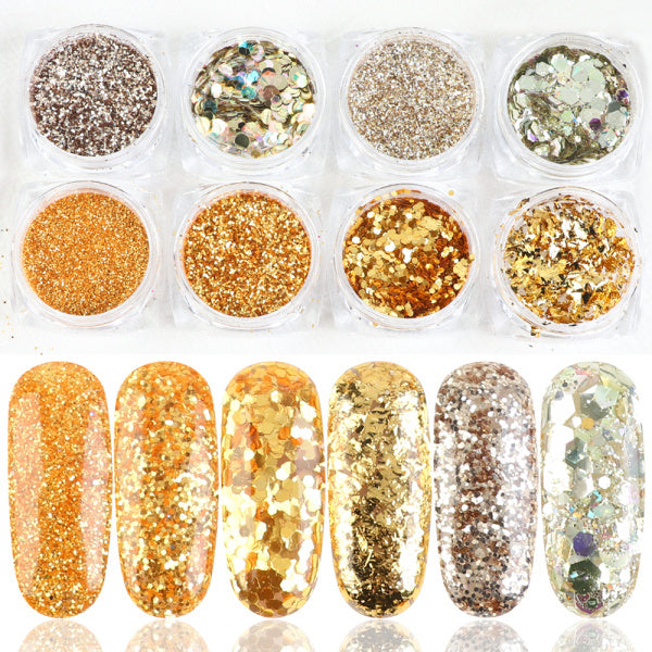 8 Box Mix Glitter Nail Art Powder Flakes Set 8 Box Mix Glitter Nail Art Powder Flakes Set